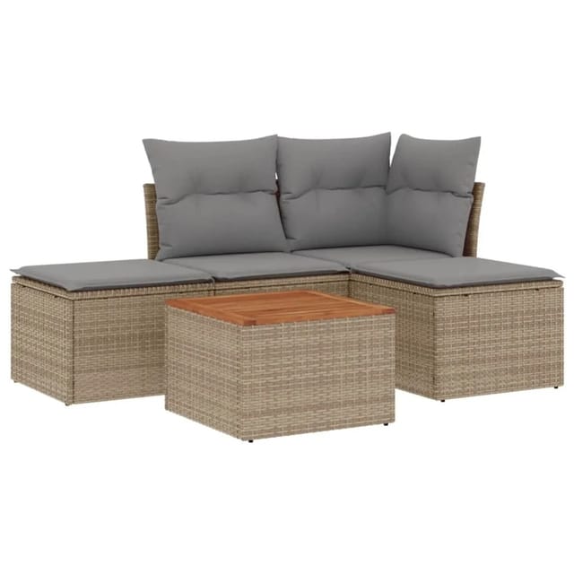 vidaXL 5-Tlg Garten-Sofagarnitur mit Kissen Beige Poly Rattan 3223588