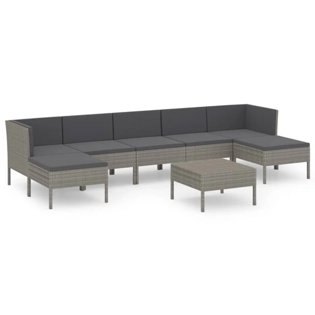 vidaXL 8-Tlg Garten-Lounge-Set mit Auflagen Poly Rattan Grau 3094546