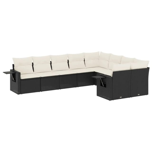 vidaXL 9-Tlg Garten-Sofagarnitur mit Kissen Schwarz Poly Rattan 3252973