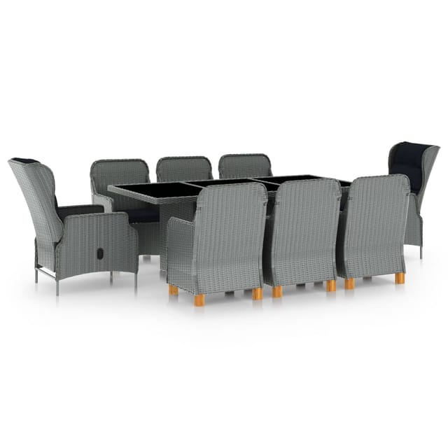 vidaXL 9-Tlg Garten-Essgruppe mit Auflagen Poly Rattan Hellgrau 3060187