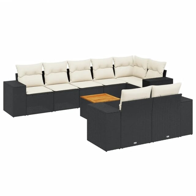 vidaXL 9-Tlg Garten-Sofagarnitur mit Kissen Schwarz Poly Rattan 3257862