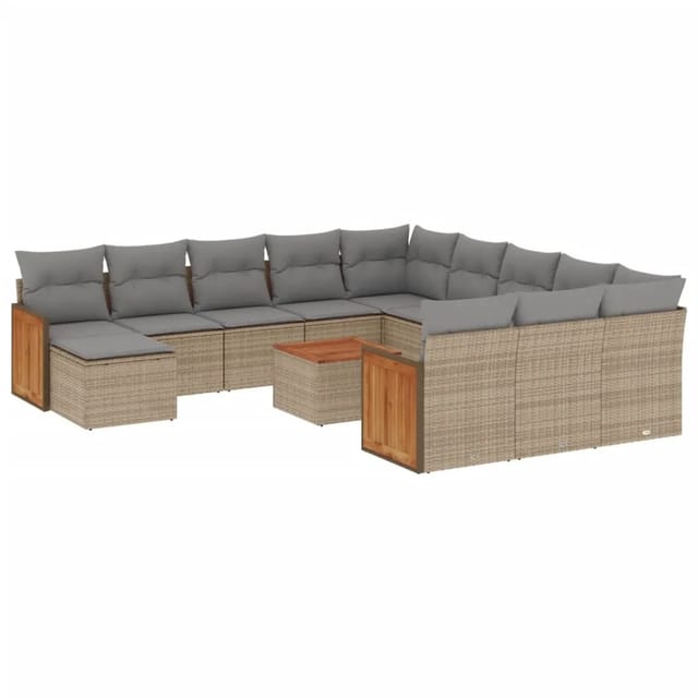 vidaXL 13-Tlg Garten-Sofagarnitur mit Kissen Beige Poly Rattan 3260673