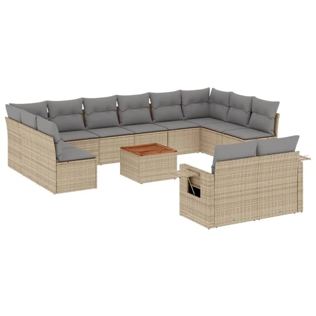 vidaXL 13-Tlg Garten-Sofagarnitur mit Kissen Beige Poly Rattan 3257130