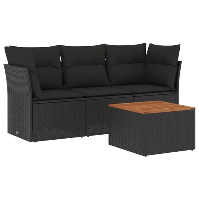 vidaXL 4-Tlg Garten-Sofagarnitur mit Kissen Schwarz Poly Rattan 3255796