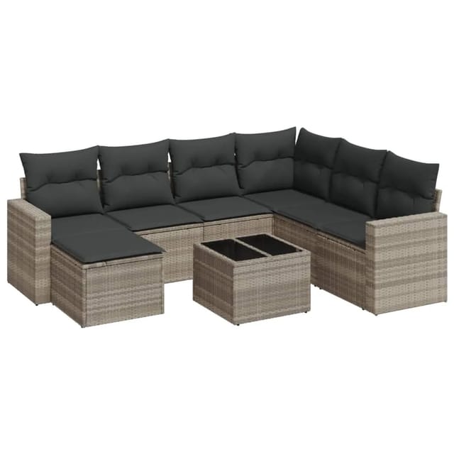 vidaXL 8-Tlg Garten-Sofagarnitur mit Kissen Hellgrau Poly Rattan 3219302