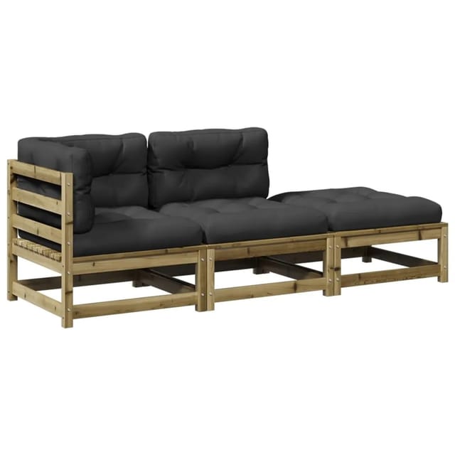 vidaXL 3-Tlg Garten-Sofagarnitur mit Kissen Kiefernholz Imprägniert 3295834