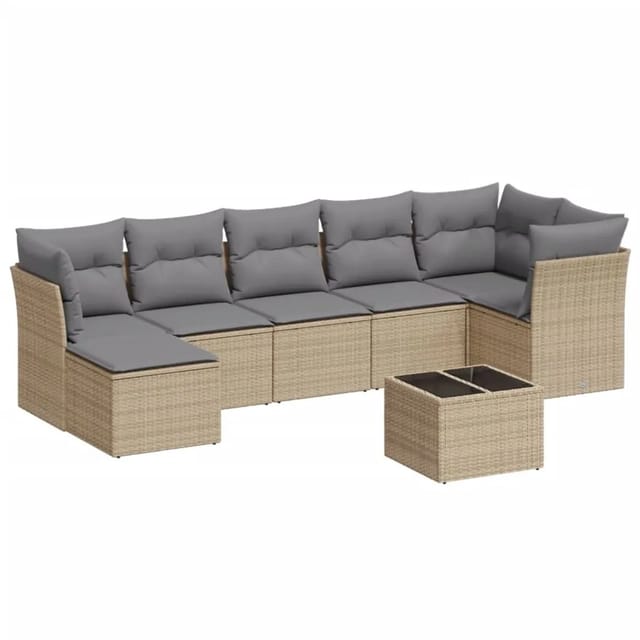 vidaXL 8-Tlg Garten-Sofagarnitur mit Kissen Beige Poly Rattan 3217979