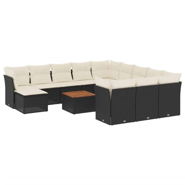 vidaXL 13-Tlg Garten-Sofagarnitur mit Kissen Schwarz Poly Rattan 3256315