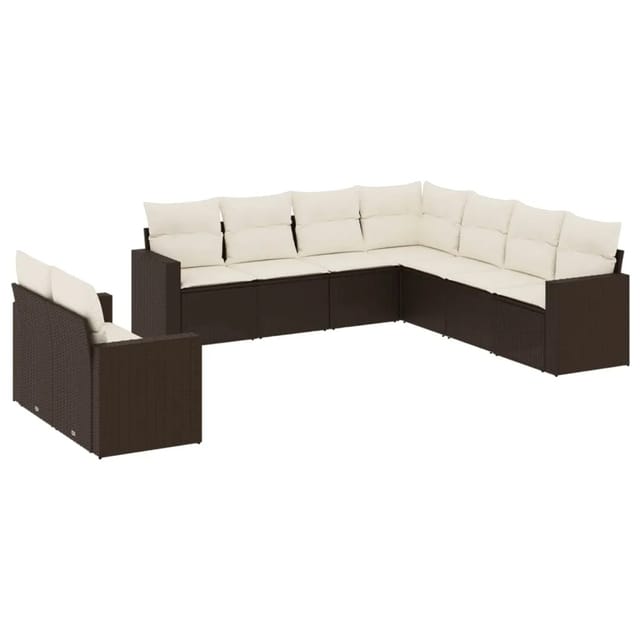 vidaXL 9-Tlg Garten-Sofagarnitur mit Kissen Braun Poly Rattan 3219143