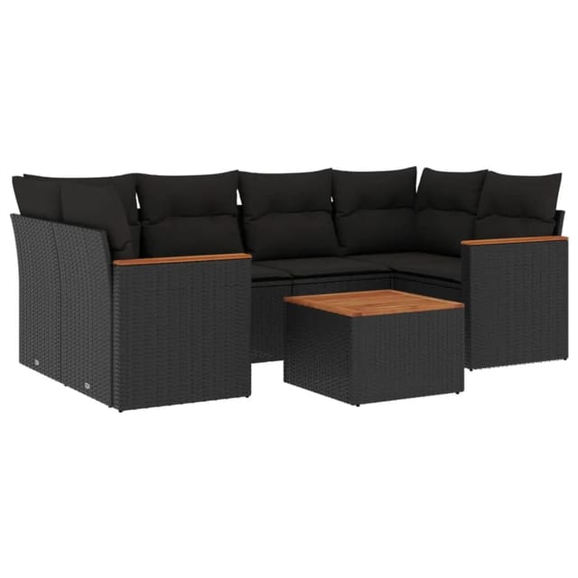 vidaXL 7-Tlg Garten-Sofagarnitur mit Kissen Schwarz Poly Rattan 3225796