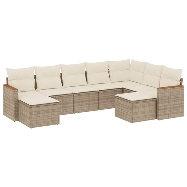 vidaXL 9-Tlg Garten-Sofagarnitur mit Kissen Beige Poly Rattan 3226541