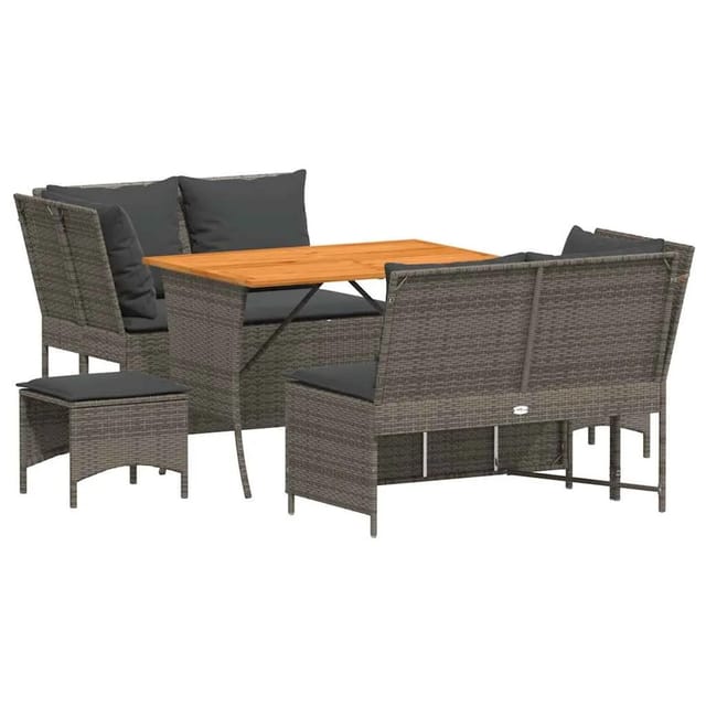 vidaXL 5-Tlg Garten-Sofagarnitur mit Kissen Grau Poly Rattan 3365346