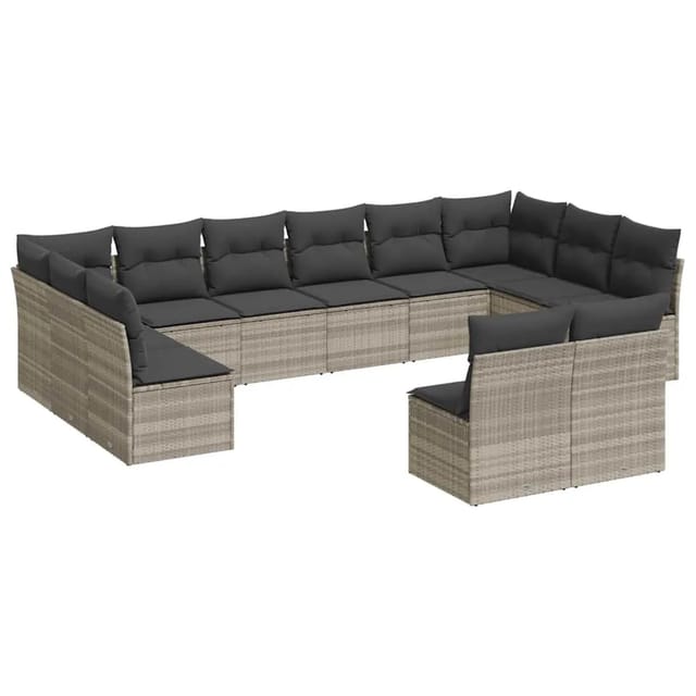 vidaXL 12-Tlg Garten-Sofagarnitur mit Kissen Hellgrau Poly Rattan 3218372