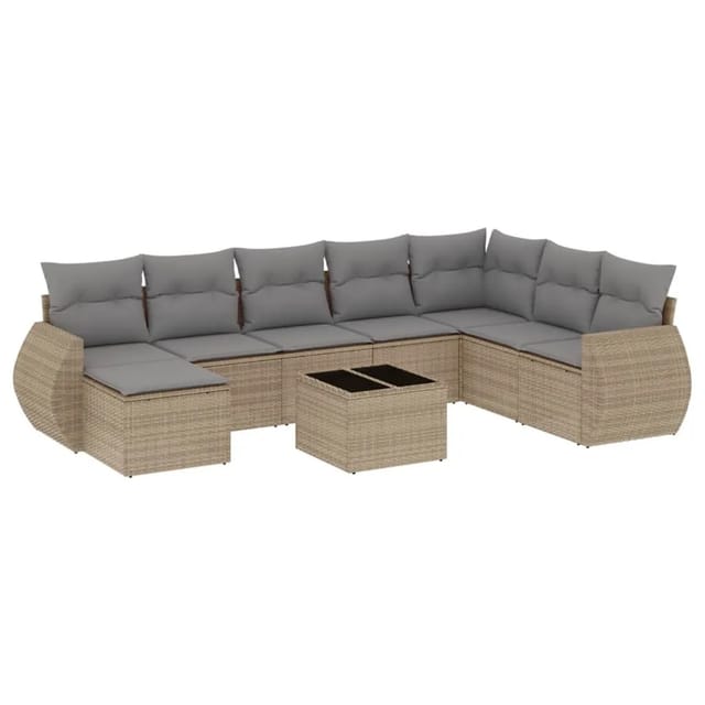 vidaXL 9-Tlg Garten-Sofagarnitur mit Kissen Beige Poly Rattan 3254106