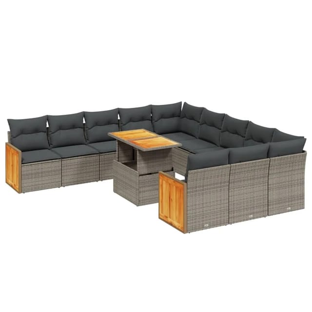 vidaXL 11-Tlg Garten-Sofagarnitur mit Kissen Grau Poly Rattan 3274147