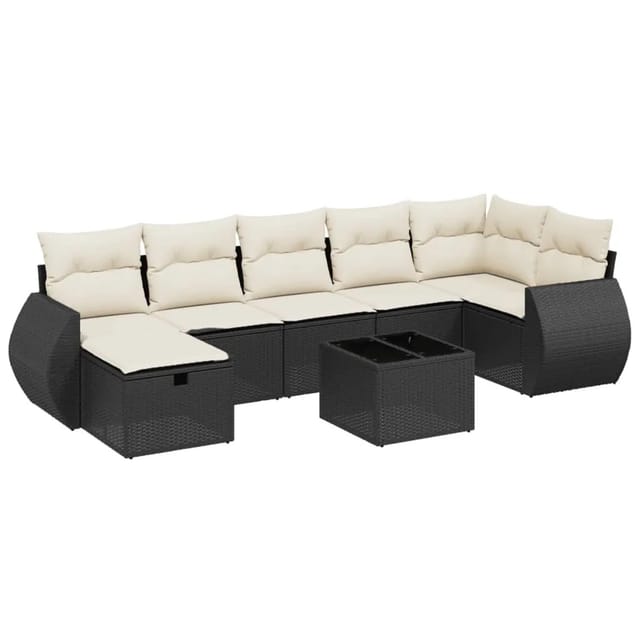 vidaXL 8-Tlg Garten-Sofagarnitur mit Kissen Schwarz Poly Rattan 3264132