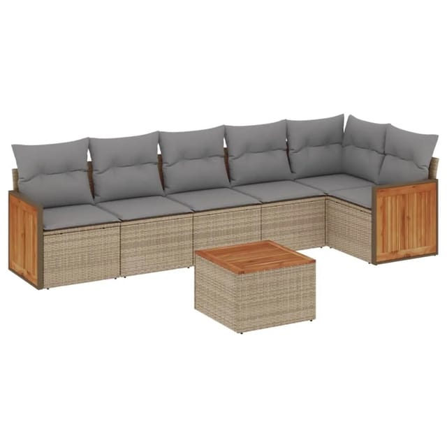 vidaXL 7-Tlg Garten-Sofagarnitur mit Kissen Beige Poly Rattan 3227676