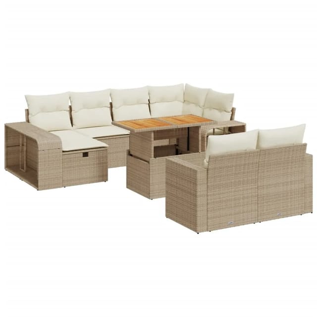 vidaXL 11-Tlg Garten-Sofagarnitur mit Kissen Beige Poly Rattan 3276514