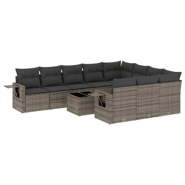 vidaXL 11-Tlg Garten-Sofagarnitur mit Kissen Grau Poly Rattan 3220699