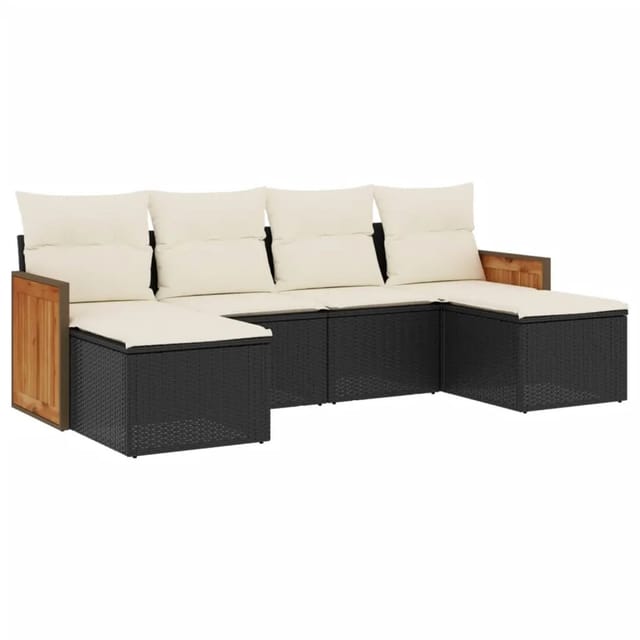 vidaXL 6-Tlg Garten-Sofagarnitur mit Kissen Schwarz Poly Rattan 3227897