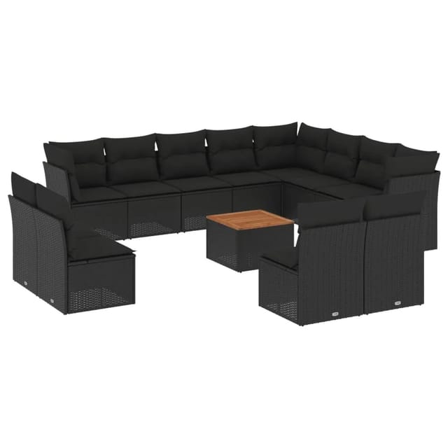 vidaXL 13-Tlg Garten-Sofagarnitur mit Kissen Schwarz Poly Rattan 3256258