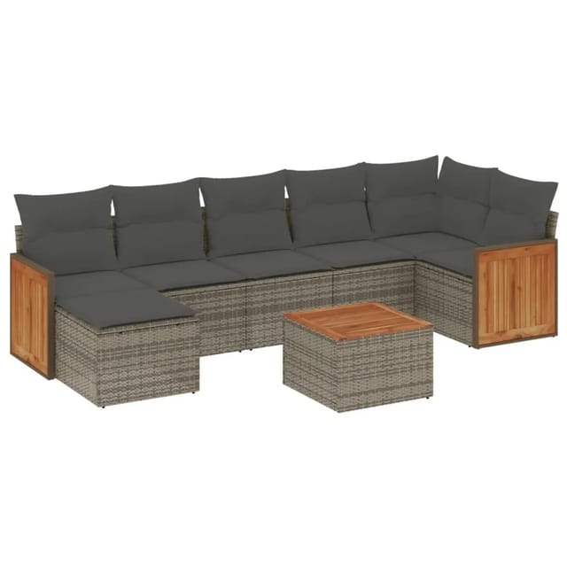 vidaXL 8-Tlg Garten-Sofagarnitur mit Kissen Grau Poly Rattan 3227880