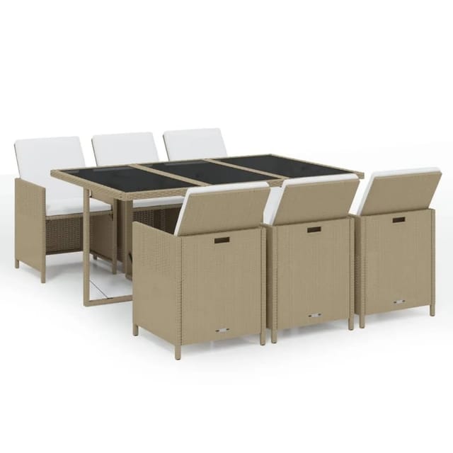 vidaXL 7-Tlg Garten-Essgruppe mit Kissen Poly Rattan Beige 3095542