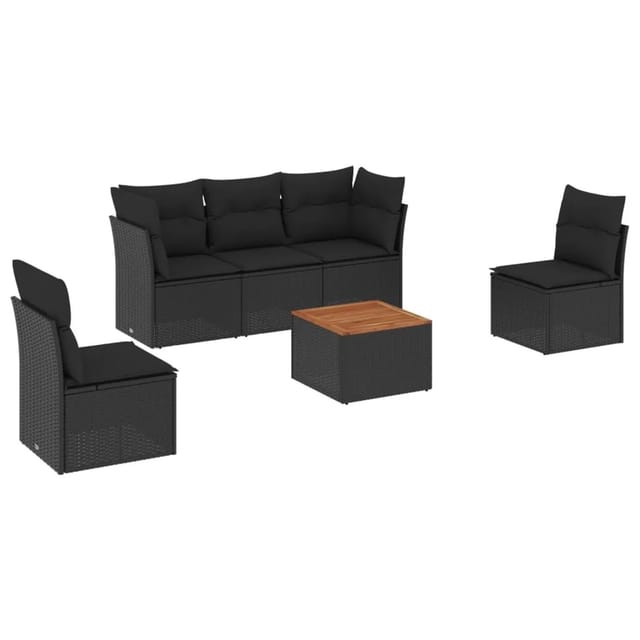 vidaXL 6-Tlg Garten-Sofagarnitur mit Kissen Schwarz Poly Rattan 3255873