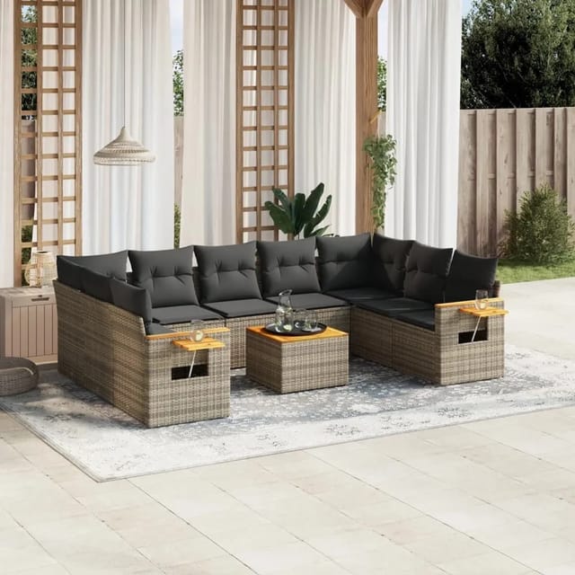 vidaXL 10-Tlg Garten-Sofagarnitur mit Kissen Grau Poly Rattan 3227124