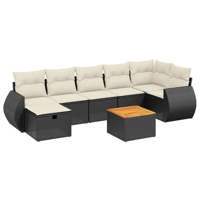 vidaXL 8-Tlg Garten-Sofagarnitur mit Kissen Schwarz Poly Rattan 3265067