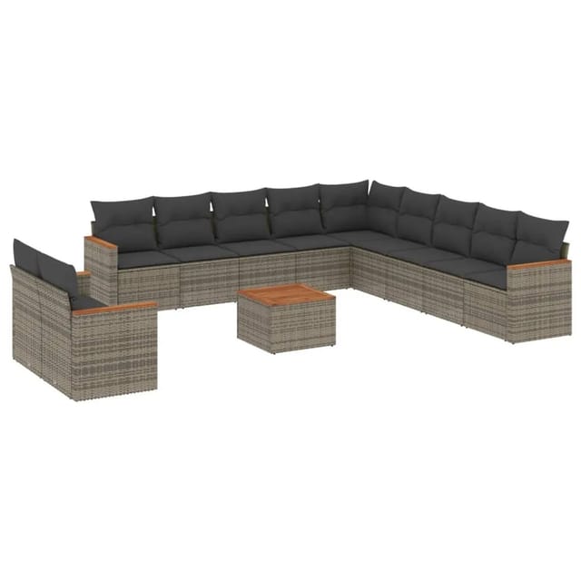 vidaXL 12-Tlg Garten-Sofagarnitur mit Kissen Grau Poly Rattan 3258539