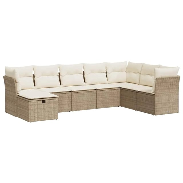 vidaXL 8-Tlg Garten-Sofagarnitur mit Kissen Beige Poly Rattan 3325334