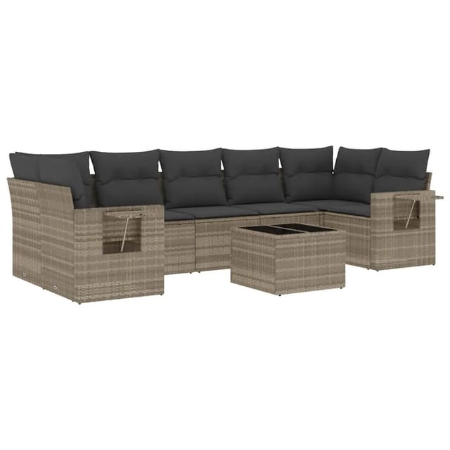 vidaXL 8-Tlg Garten-Sofagarnitur mit Kissen Hellgrau Poly Rattan 3219941