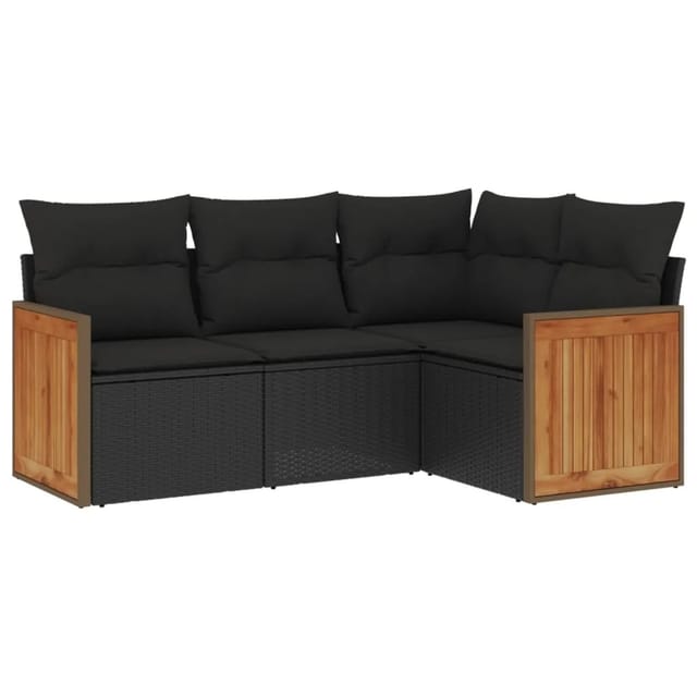 vidaXL 4-Tlg Garten-Sofagarnitur mit Kissen Schwarz Poly Rattan 3227609