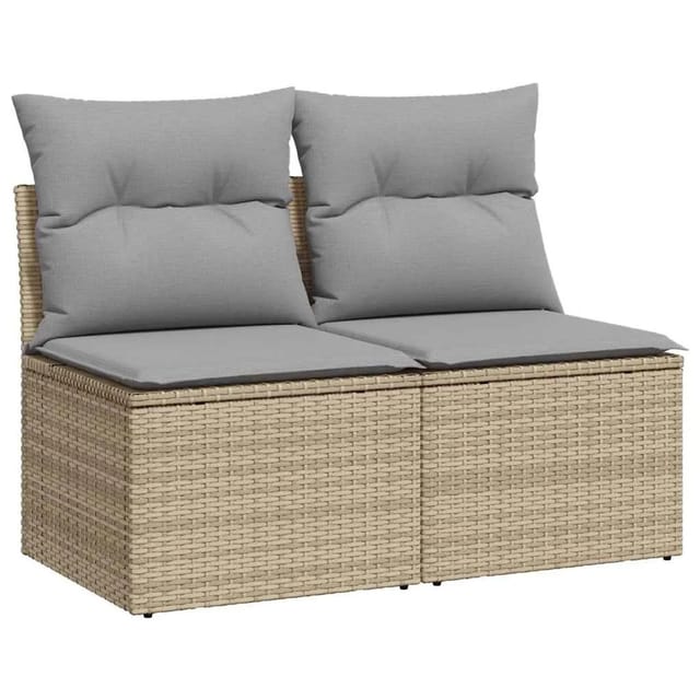 vidaXL 2-Tlg Garten-Sofagarnitur mit Kissen Beige Poly Rattan Akazie 3325235