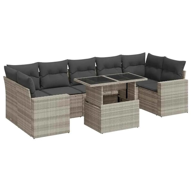 vidaXL 8-Tlg Garten-Sofagarnitur mit Kissen Hellgrau Poly Rattan 3326283