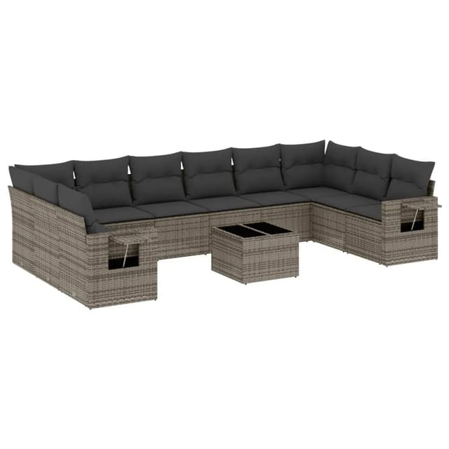 vidaXL 11-Tlg Garten-Sofagarnitur mit Kissen Grau Poly Rattan 3220679