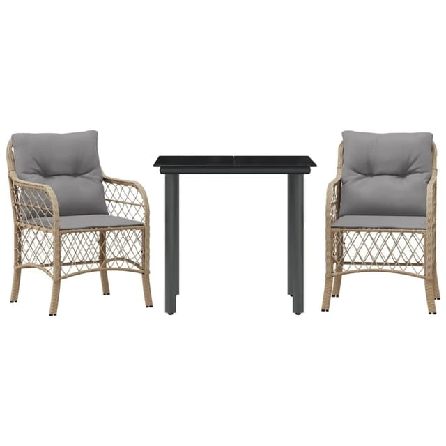 vidaXL 3-Tlg Bistro-Set mit Kissen Beigemischung Poly Rattan 3212159