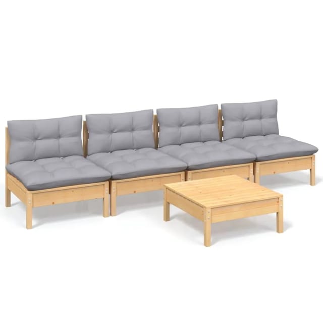 vidaXL 5-Tlg Garten-Lounge-Set mit Grauen Kissen Kiefernholz 3096129