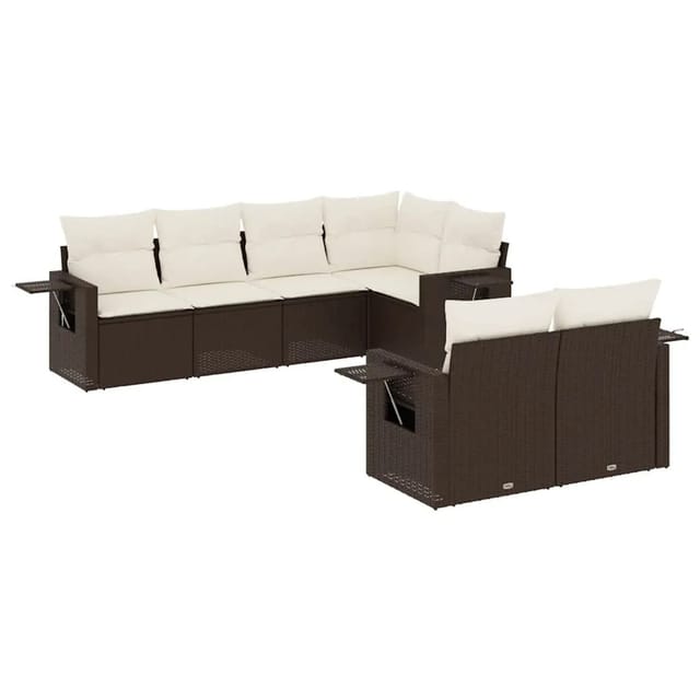 vidaXL 7-Tlg Garten-Sofagarnitur mit Kissen Braun Poly Rattan 3252750
