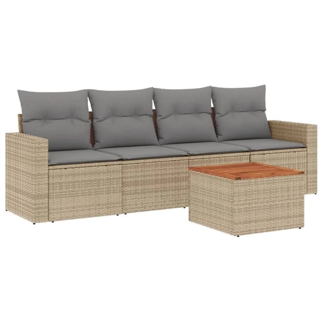 vidaXL 5-Tlg Garten-Sofagarnitur mit Kissen Beige Poly Rattan 3224001