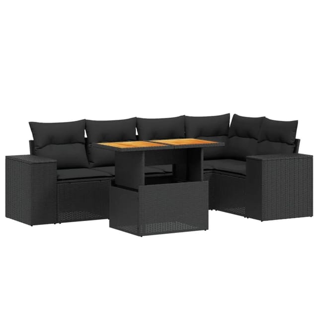 vidaXL 6-Tlg Garten-Sofagarnitur mit Kissen Schwarz Poly Rattan 3272623