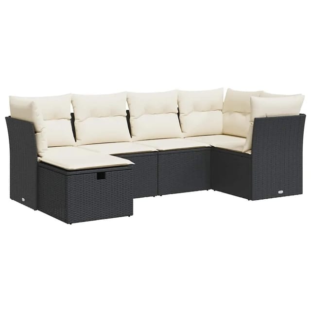 vidaXL 6-Tlg Garten-Sofagarnitur mit Kissen Schwarz Poly Rattan 3325282