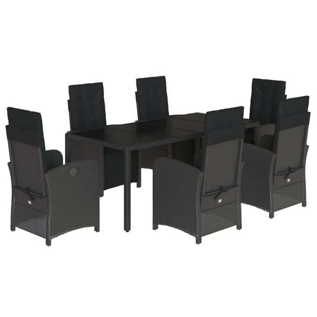 vidaXL 7-Tlg Garten-Essgruppe mit Kissen Schwarz Poly Rattan 3212460