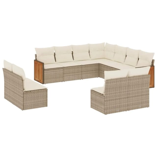 vidaXL 11-Tlg Garten-Sofagarnitur mit Kissen Beige Poly Rattan 3227766