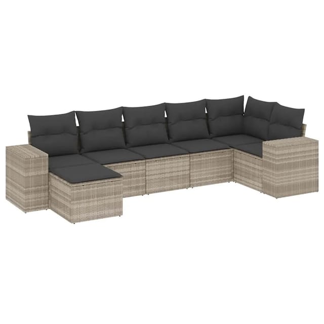 vidaXL 7-Tlg Garten-Sofagarnitur mit Kissen Hellgrau Poly Rattan 3222881
