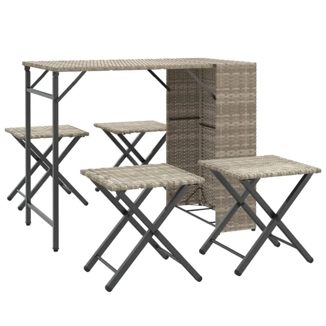 vidaXL 5-Tlg Garten-Essgruppe Klappbar Hellgrau Poly Rattan 365948