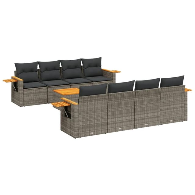vidaXL 9-Tlg Garten-Sofagarnitur mit Kissen Grau Poly Rattan 3259064