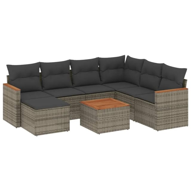 vidaXL 8-Tlg Garten-Sofagarnitur mit Kissen Grau Poly Rattan 3258616