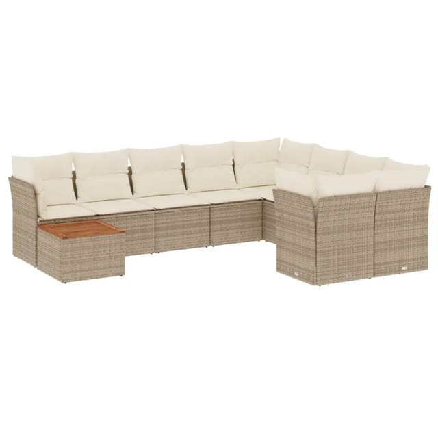 vidaXL 10-Tlg Garten-Sofagarnitur mit Kissen Beige Poly Rattan 3256156